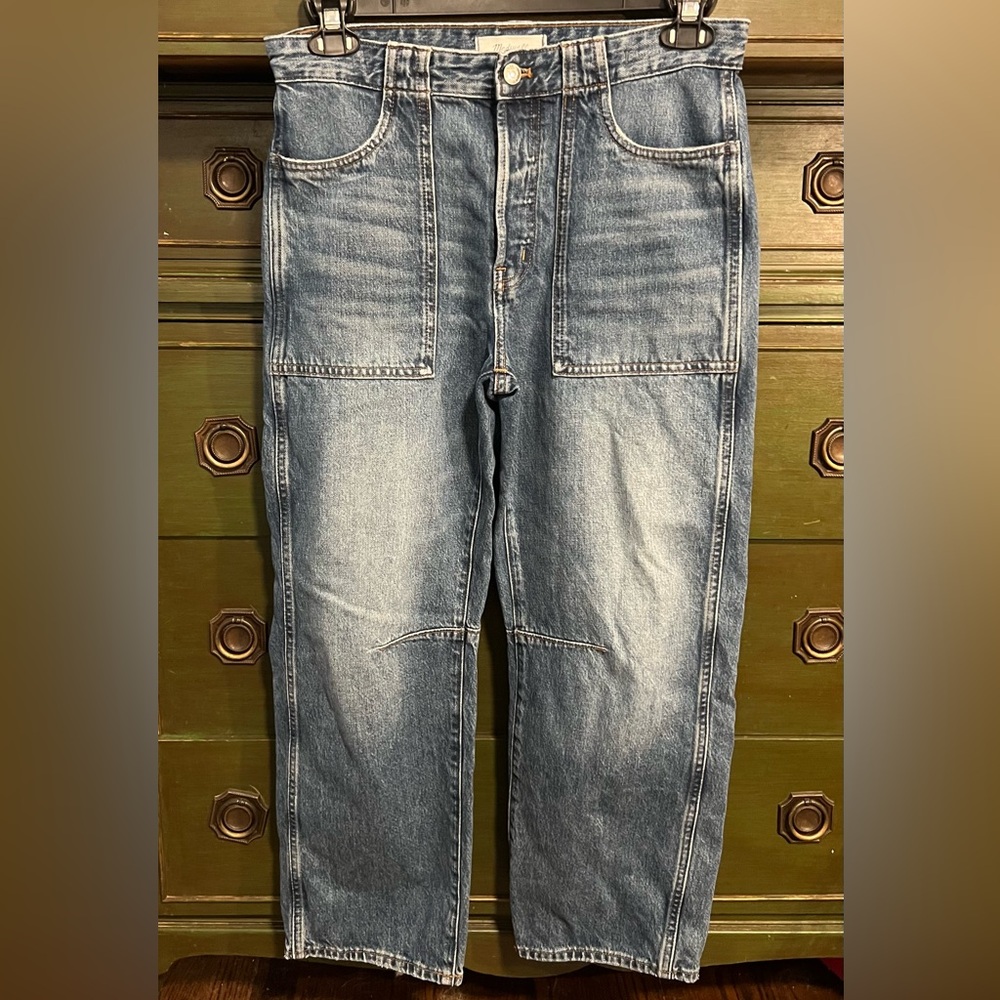 Women’s Madewell The Darted Barrel-Leg Jean Utility Pockets Button-Fly Size 26